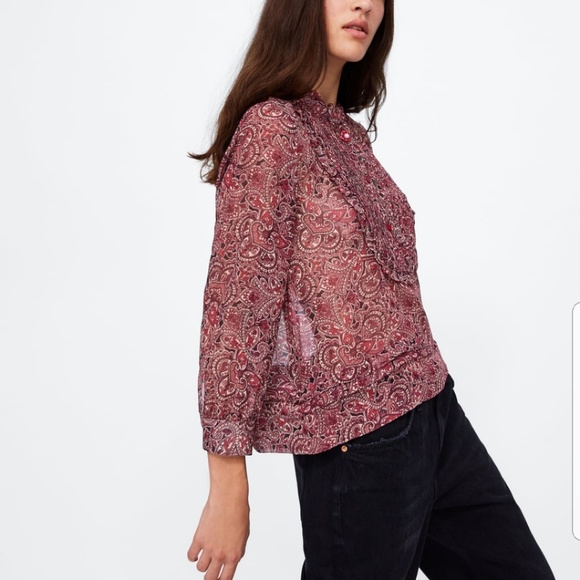 ZARA NEW PRINTED BLOUSE WITH JEWEL BUTTON - Picture 5 of 6
